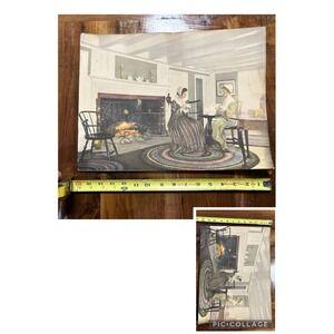 Antique Wallace Nutting "An Afternoon Tea" Hand Colored Old‎ Photograph print